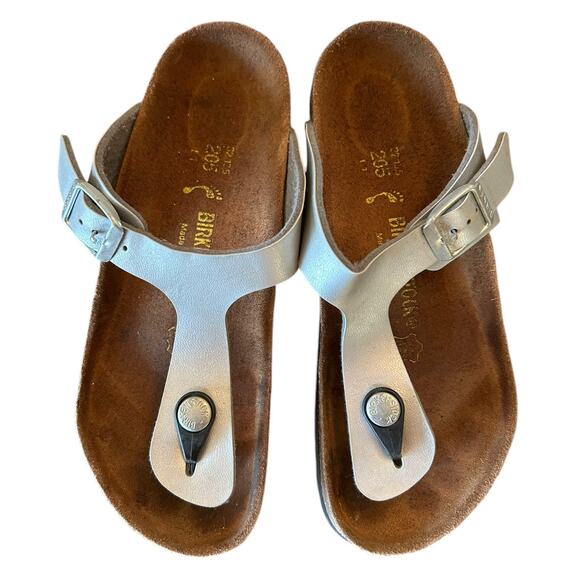 BIRKENSTOCK Silver Gizeh Kids Birko-Flor - Girls Sandals EU 32 US 1 1.5 - Picture 2 of 9